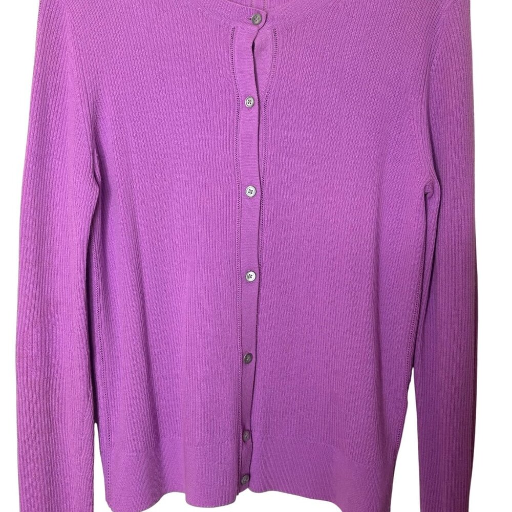 Banana Republic Purple Merino Wool Cardigan L • Ribbed Knit Button Front Sweater - Picture 6 of 7